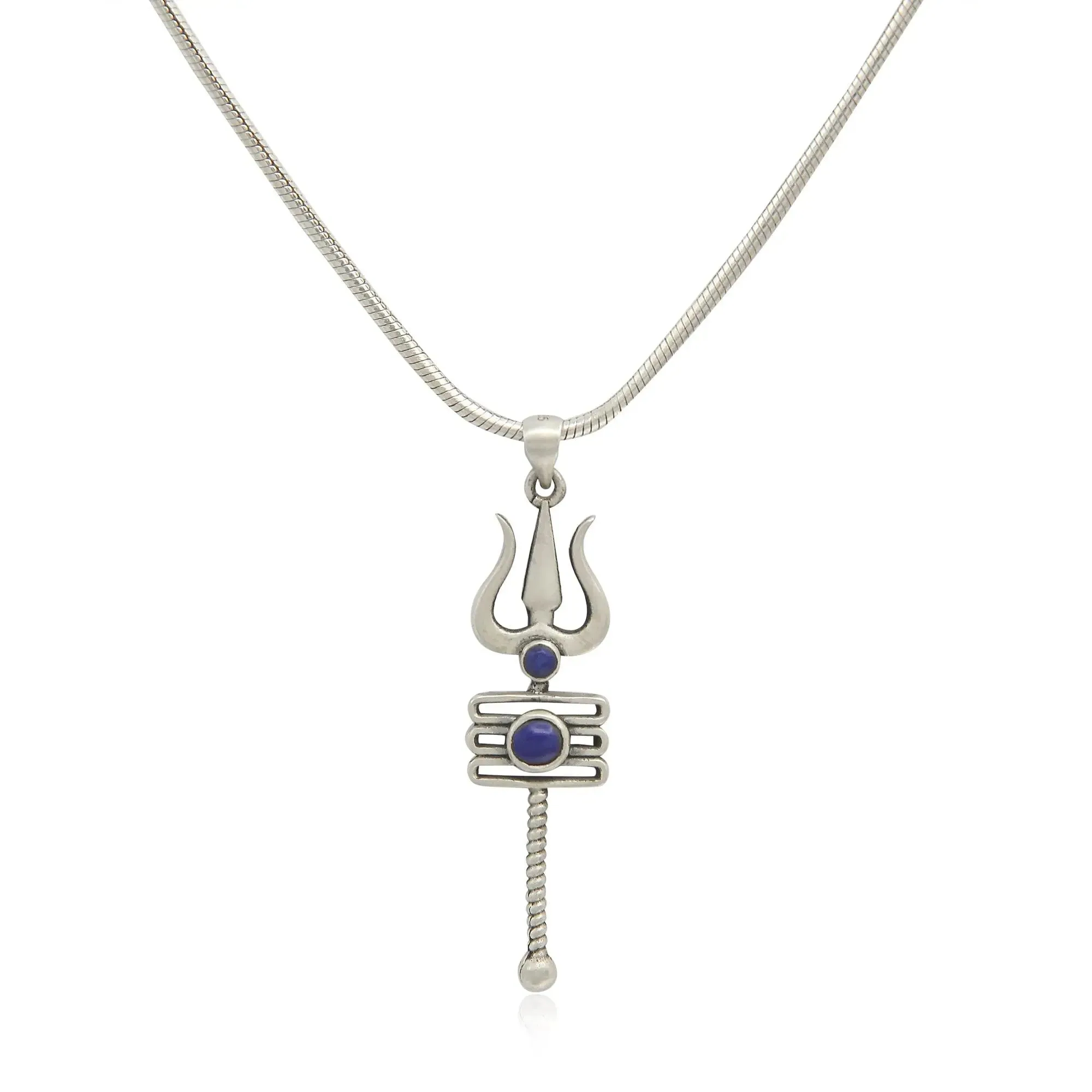 92.5 Silver Men's Blue Trishul Pendant