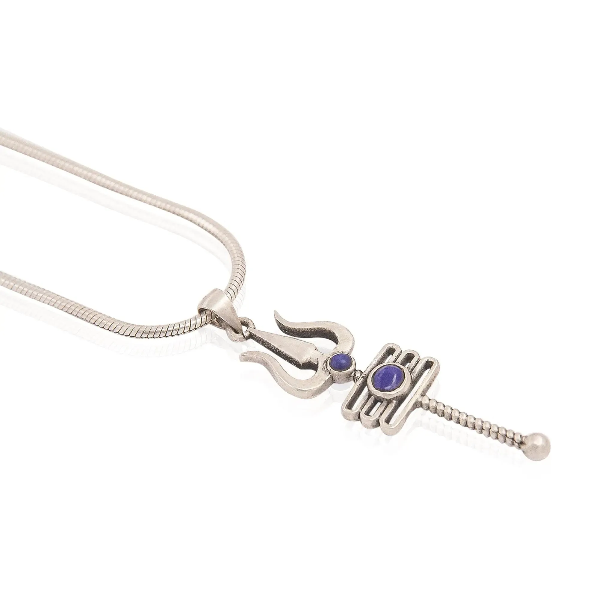 92.5 Silver Men's Blue Trishul Pendant