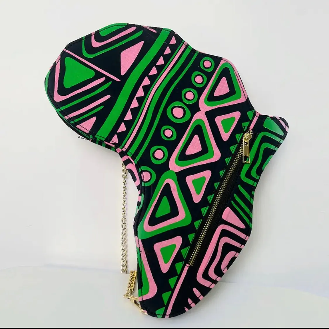 Africa-Shaped Crossbody Bag (PU Leather & Kente Fabric)