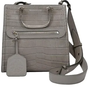 Alexander McQueen The Short Story Grey Croc Print Leather Satchel