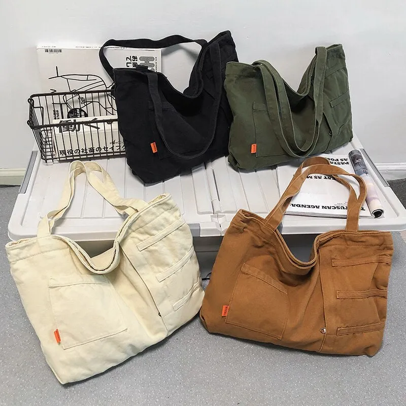 Back To College Deanwangkt New Fashion Women Bag Large Capacity Casual Shoulder Bags Solid Color Daily Shopping Bags Canvas Students Schoolbag