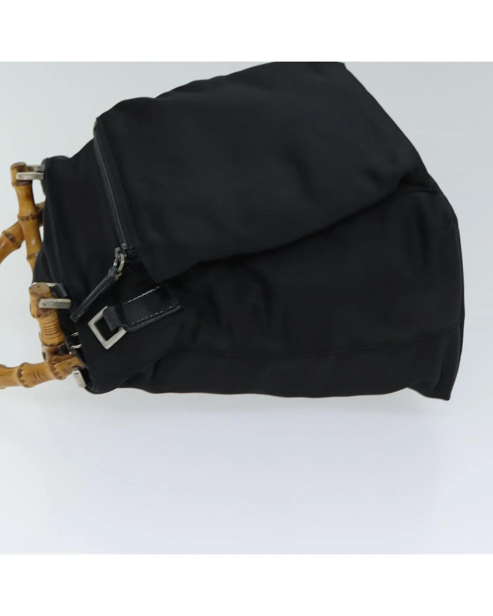 Bamboo Handle Nylon Hand Bag with Shoulder Strap