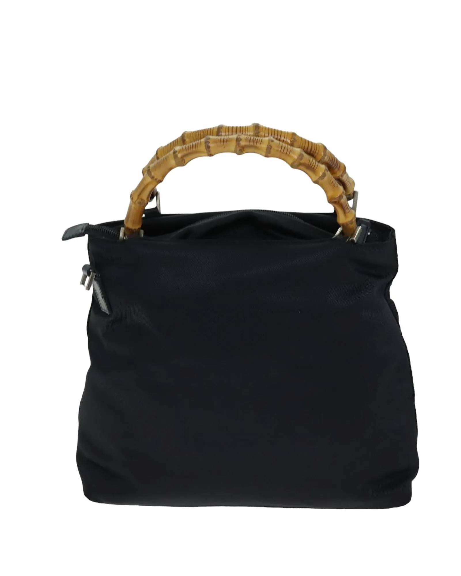 Bamboo Handle Nylon Hand Bag with Shoulder Strap