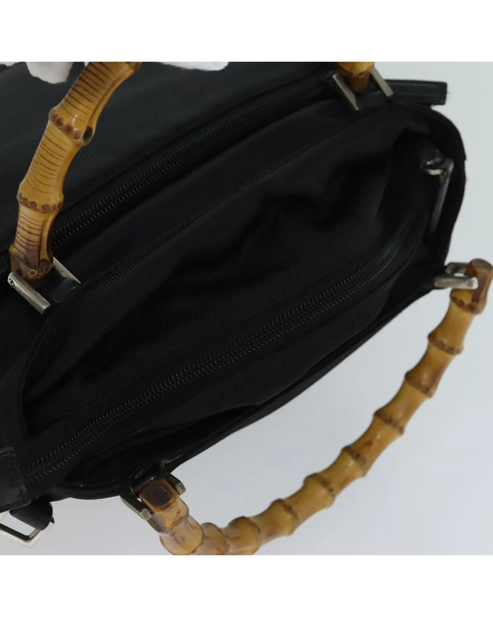 Bamboo Handle Nylon Hand Bag with Shoulder Strap