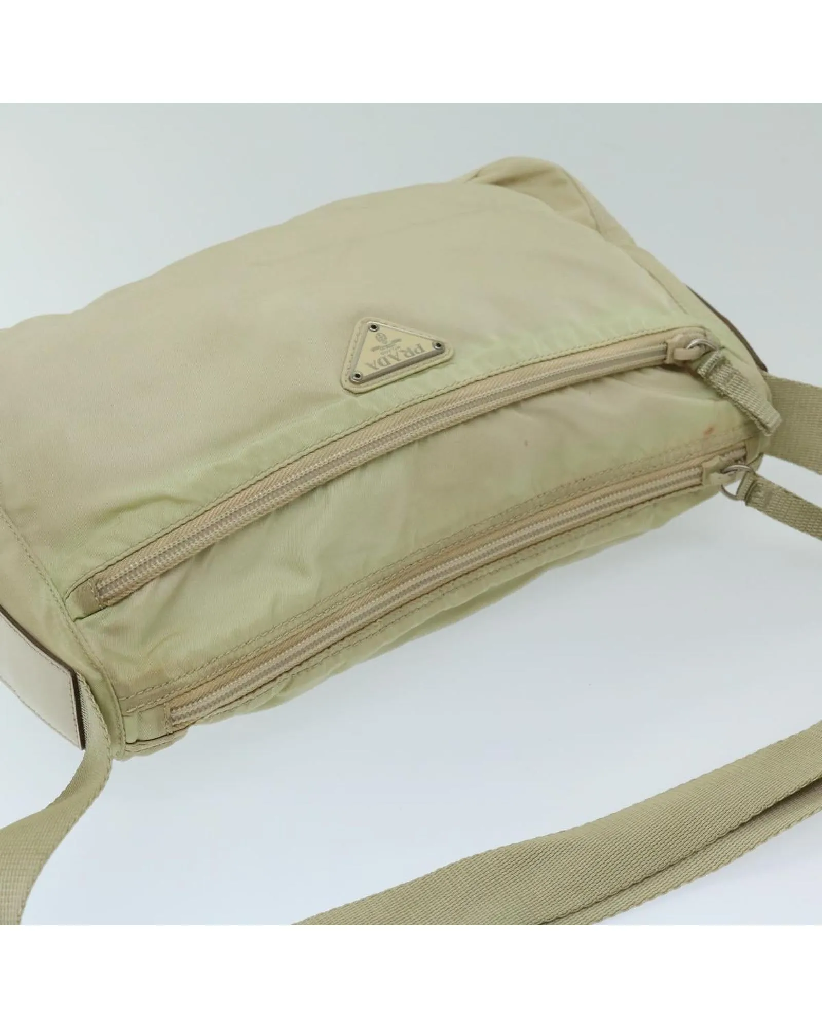 Beige Nylon Shoulder Bag with Guarantee Card and Made in Italy