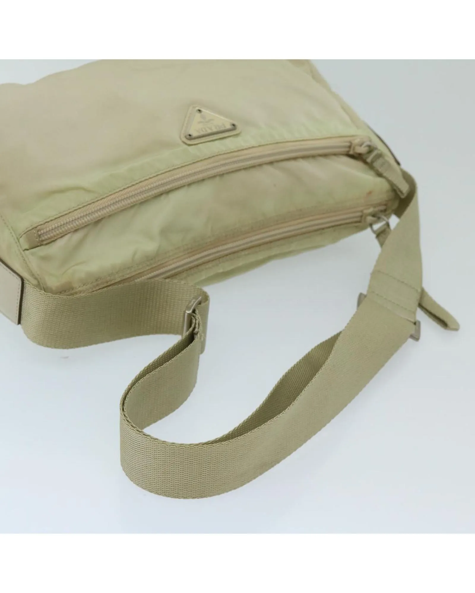 Beige Nylon Shoulder Bag with Guarantee Card and Made in Italy