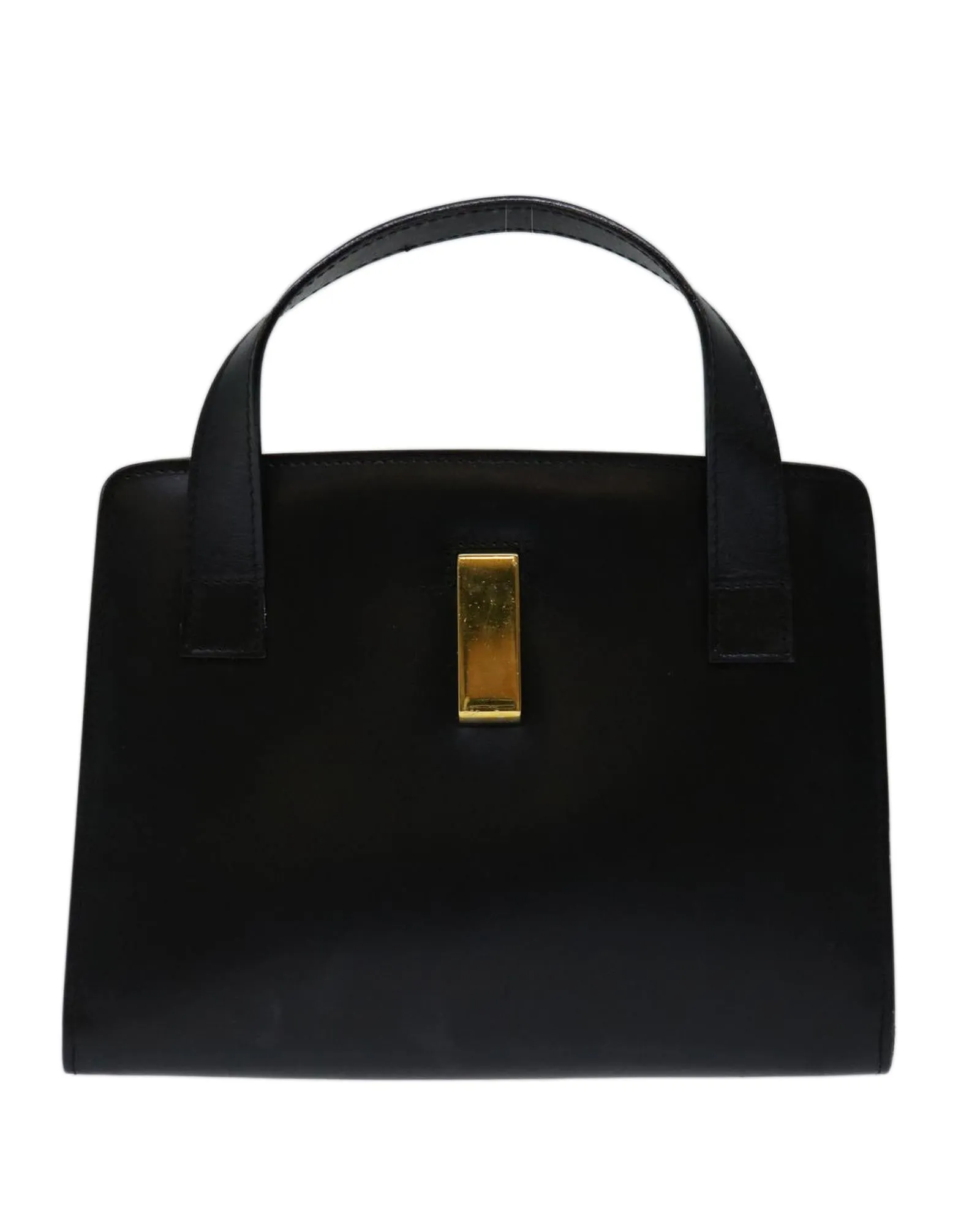 Black Leather Hand Bag - W19cm x H15cm x D4cm