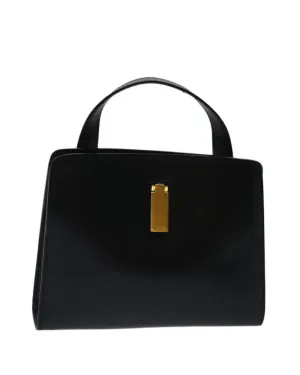 Black Leather Hand Bag - W19cm x H15cm x D4cm