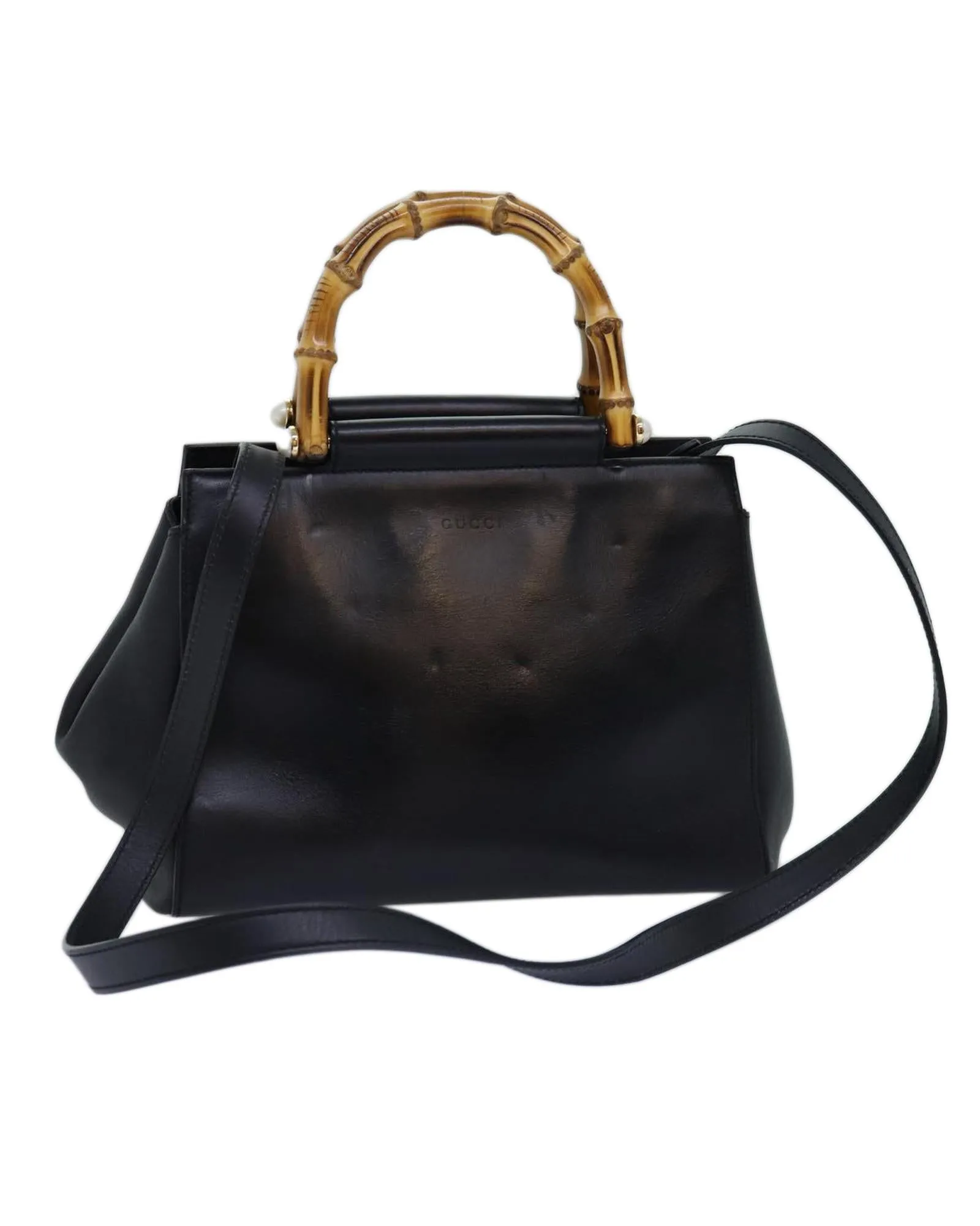 Black Leather Hand Bag with Shoulder Strap