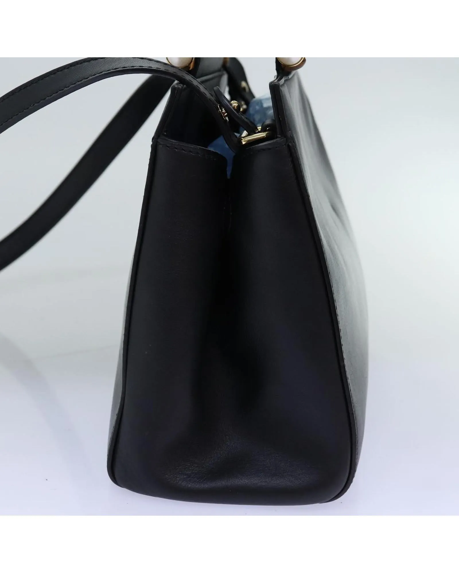 Black Leather Hand Bag with Shoulder Strap