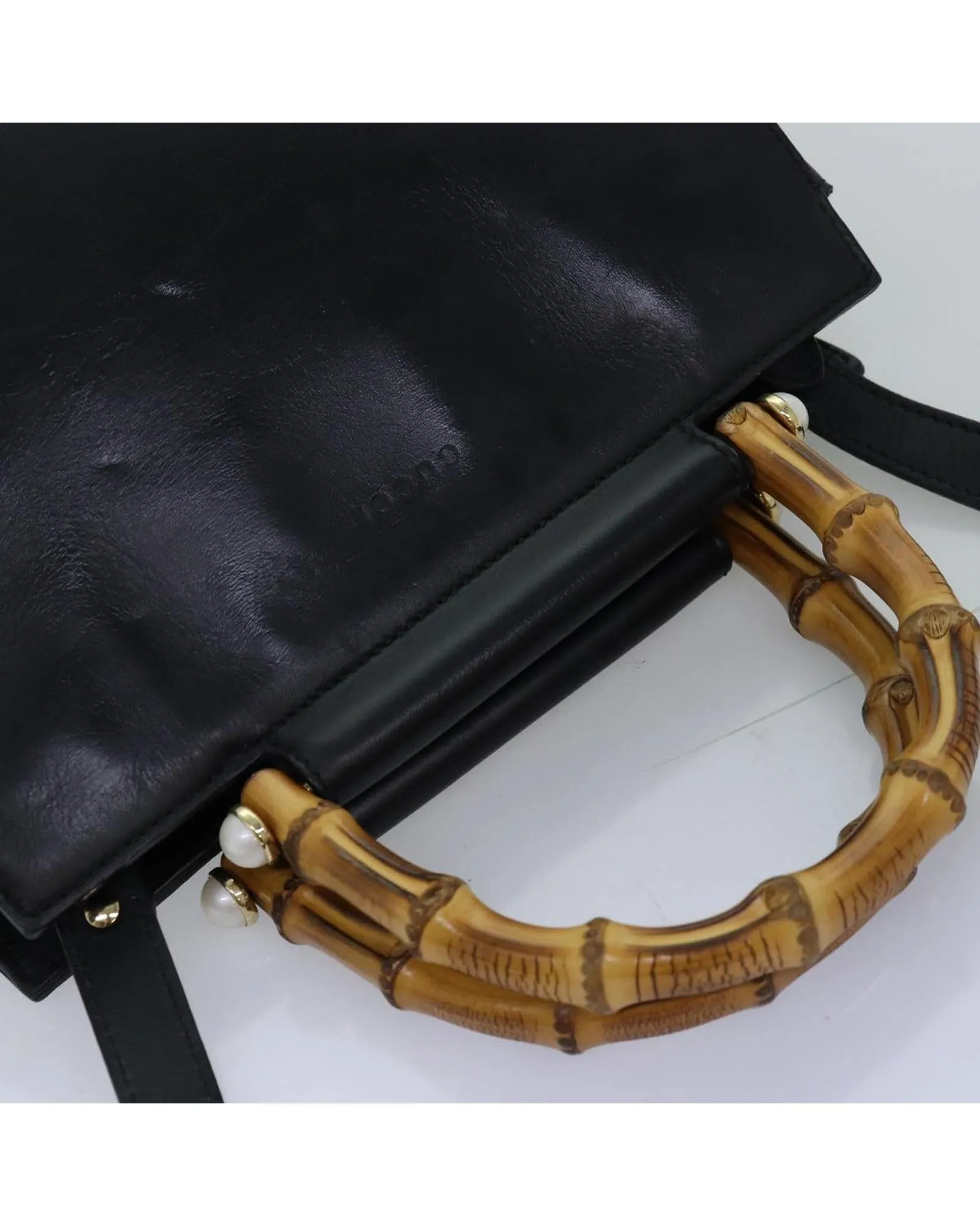 Black Leather Hand Bag with Shoulder Strap