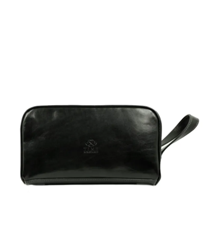 Black Leather Toiletry Bag