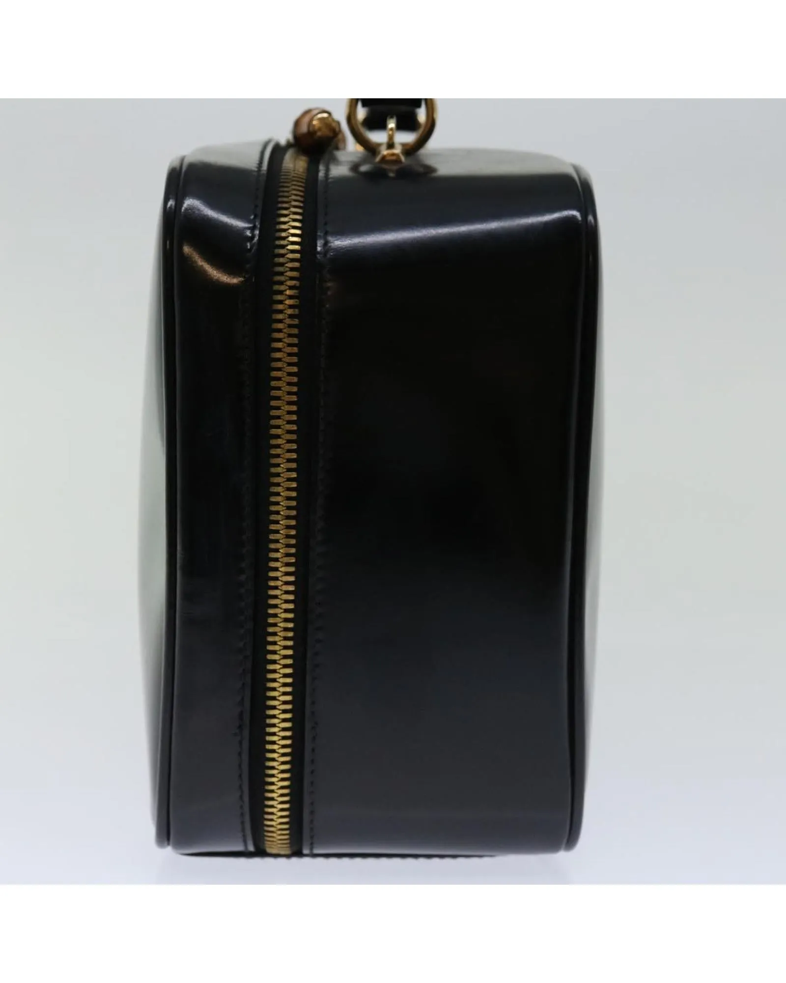 Black Patent Leather Hand Bag with Metal Fittings