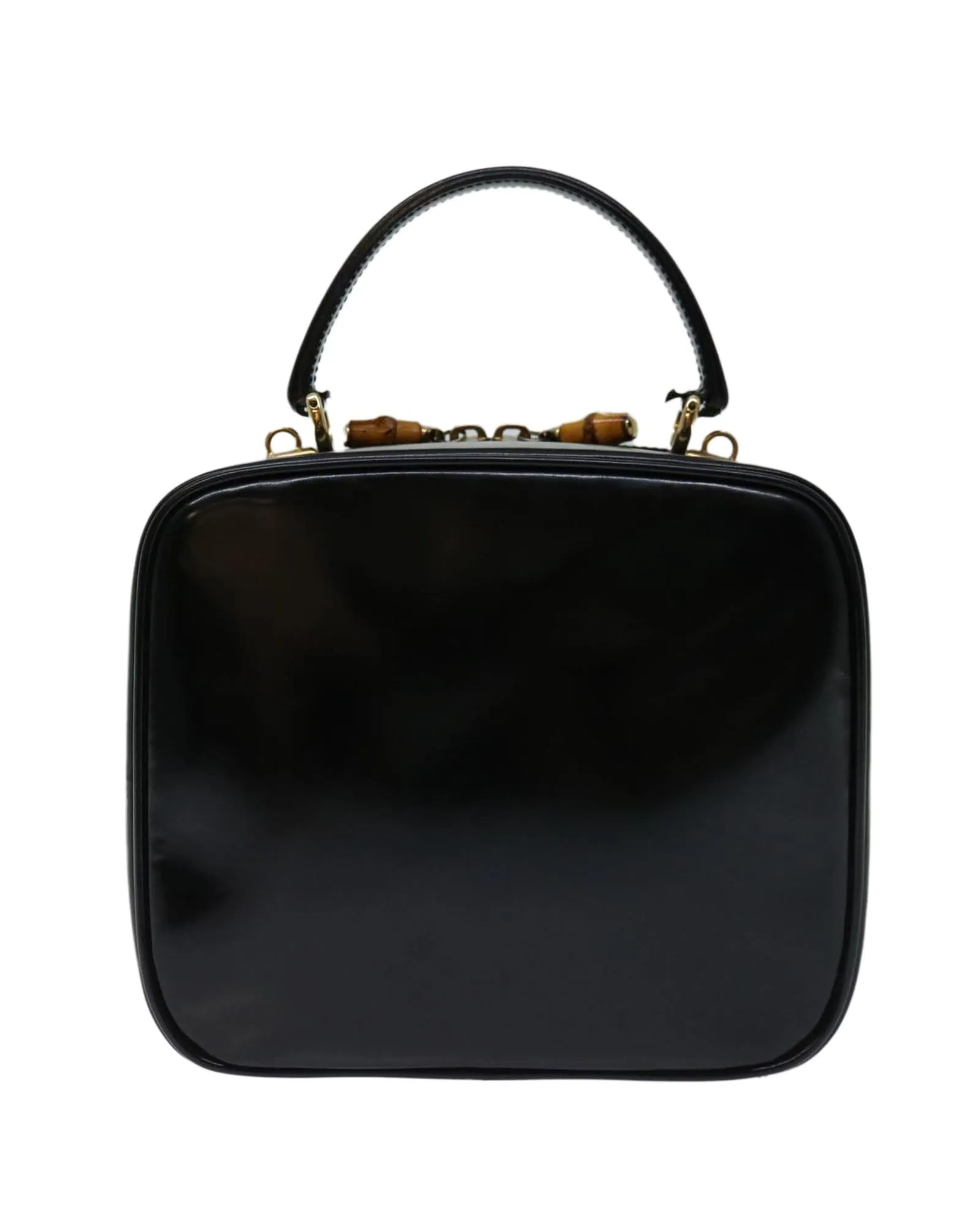 Black Patent Leather Hand Bag with Metal Fittings