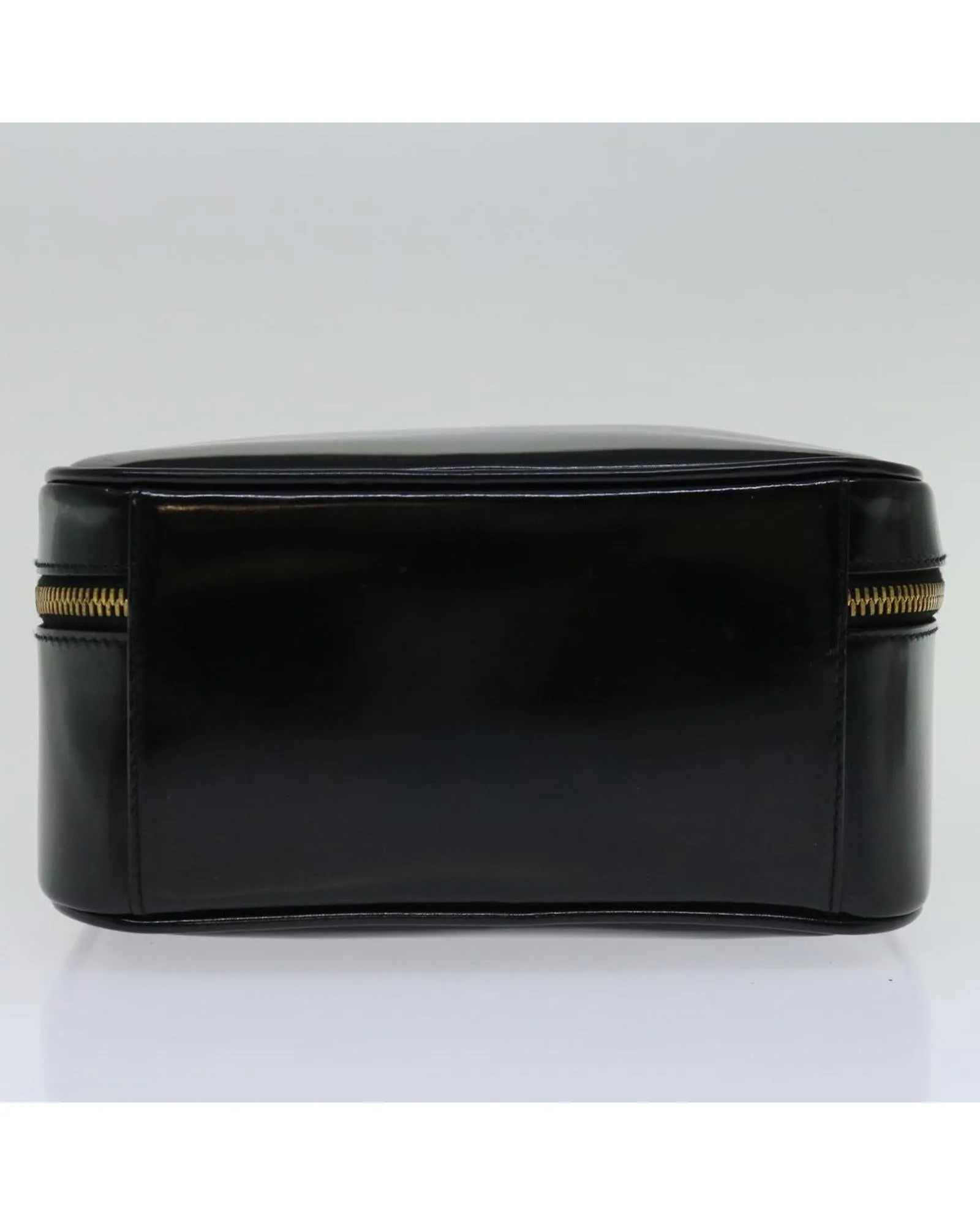 Black Patent Leather Hand Bag with Metal Fittings