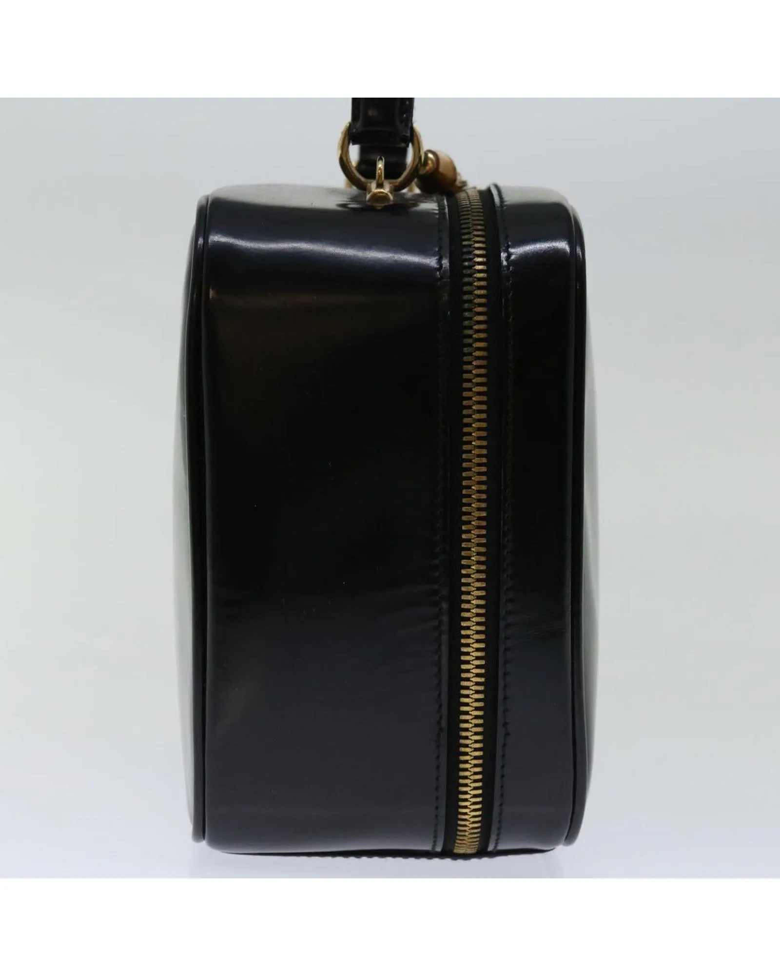 Black Patent Leather Hand Bag with Metal Fittings