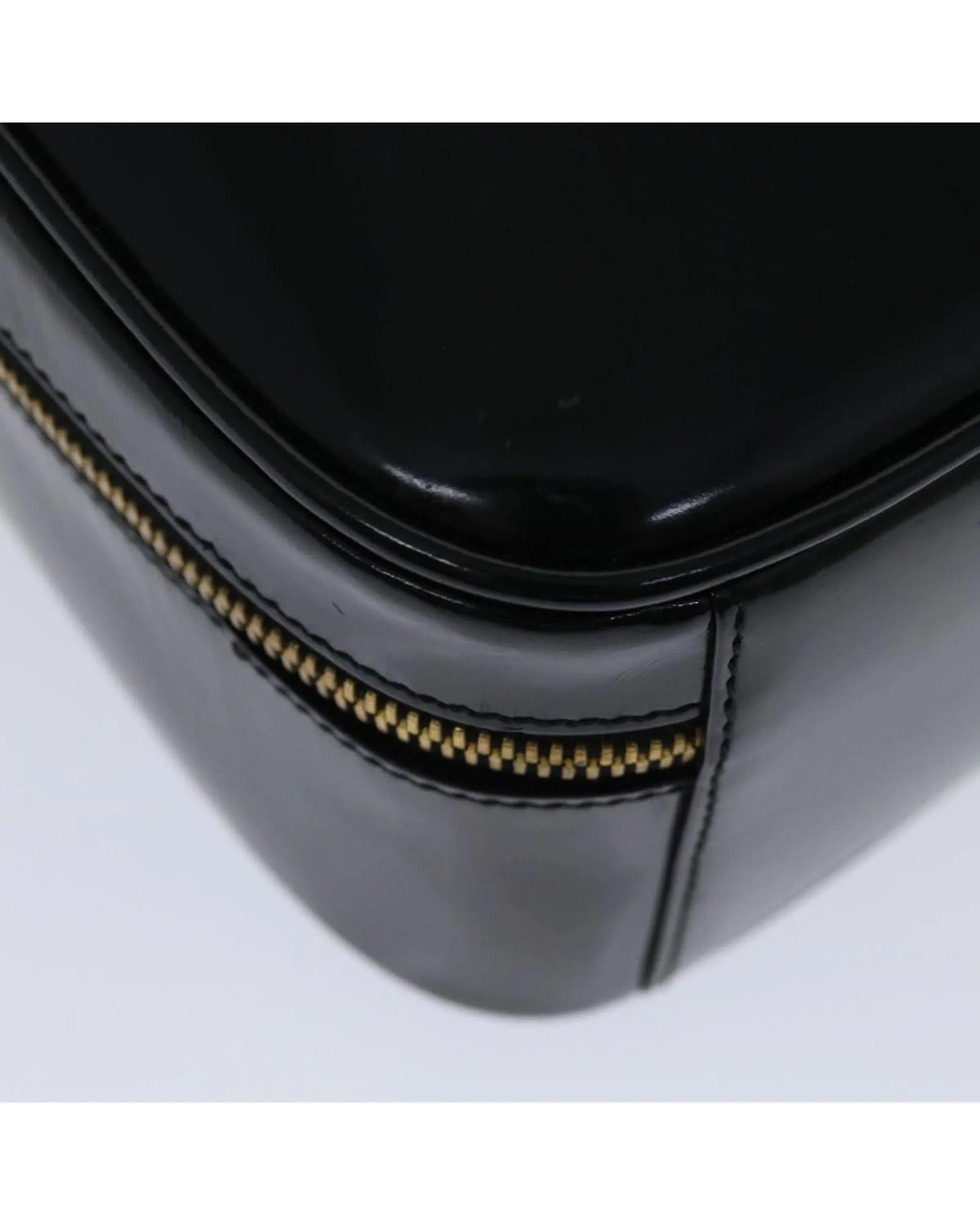 Black Patent Leather Hand Bag with Metal Fittings