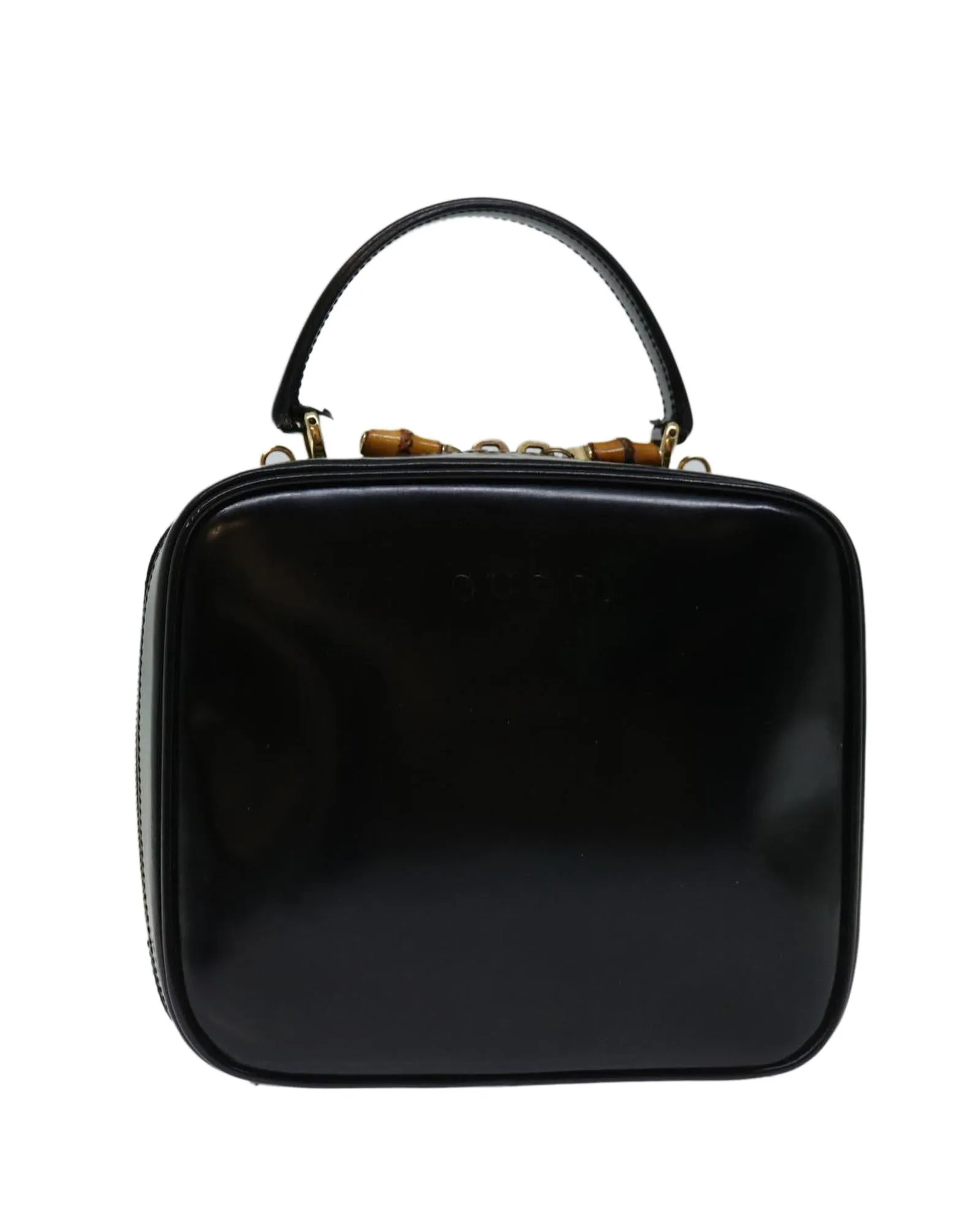 Black Patent Leather Hand Bag with Metal Fittings