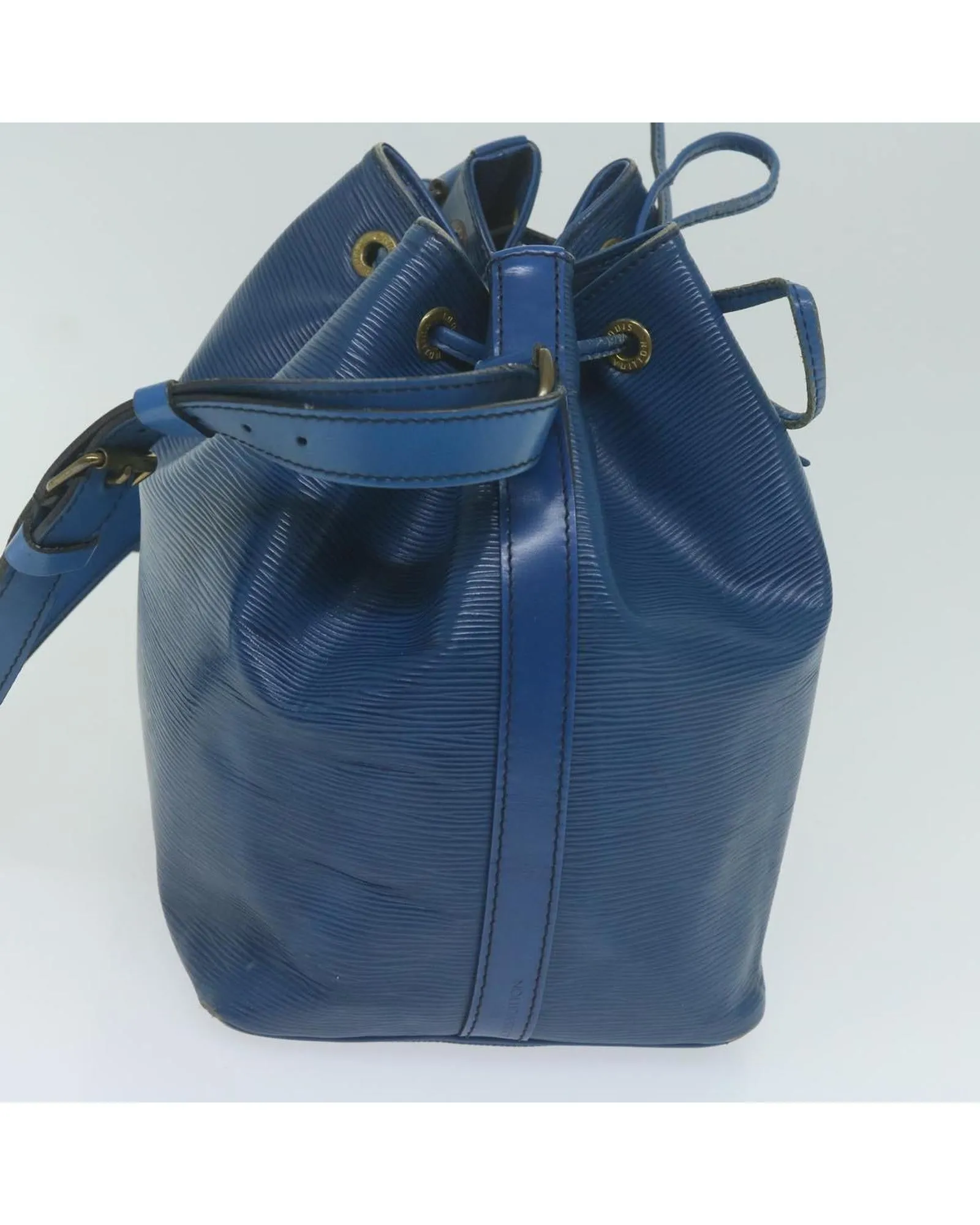 Blue Epi Leather Shoulder Bag with Adjustable Strap and Ample Storage Space