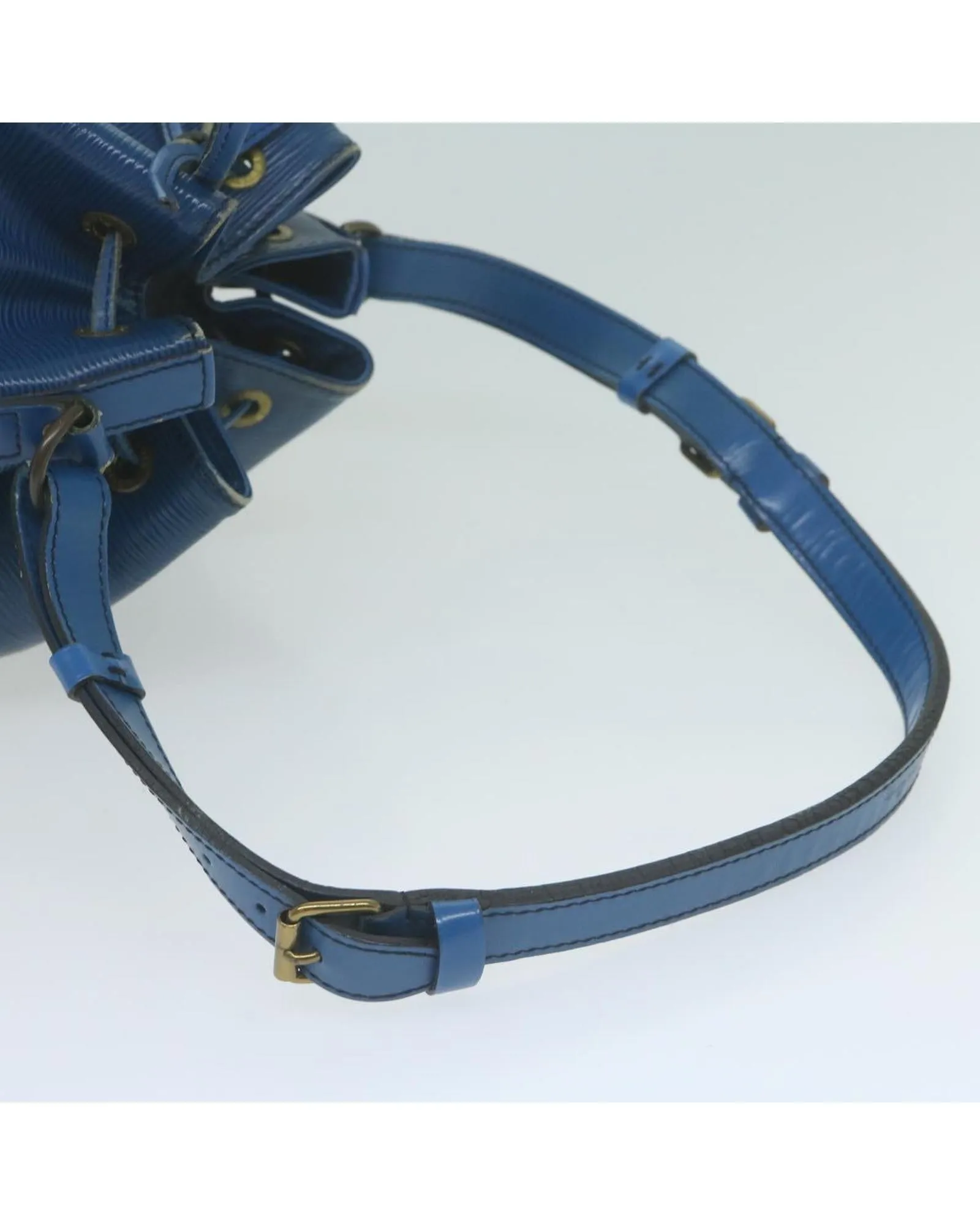 Blue Epi Leather Shoulder Bag with Adjustable Strap and Ample Storage Space