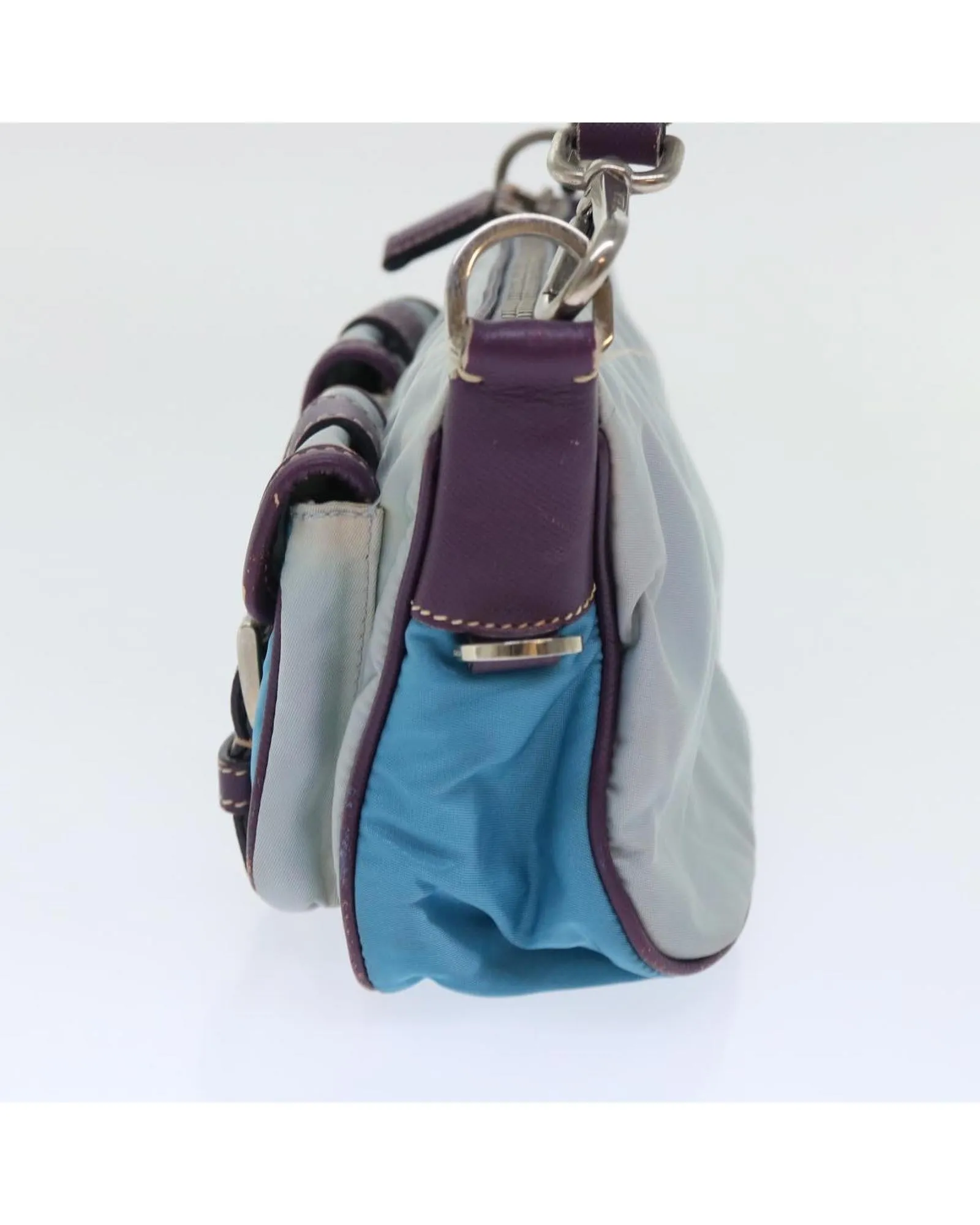 Blue Nylon Leather Shoulder Bag