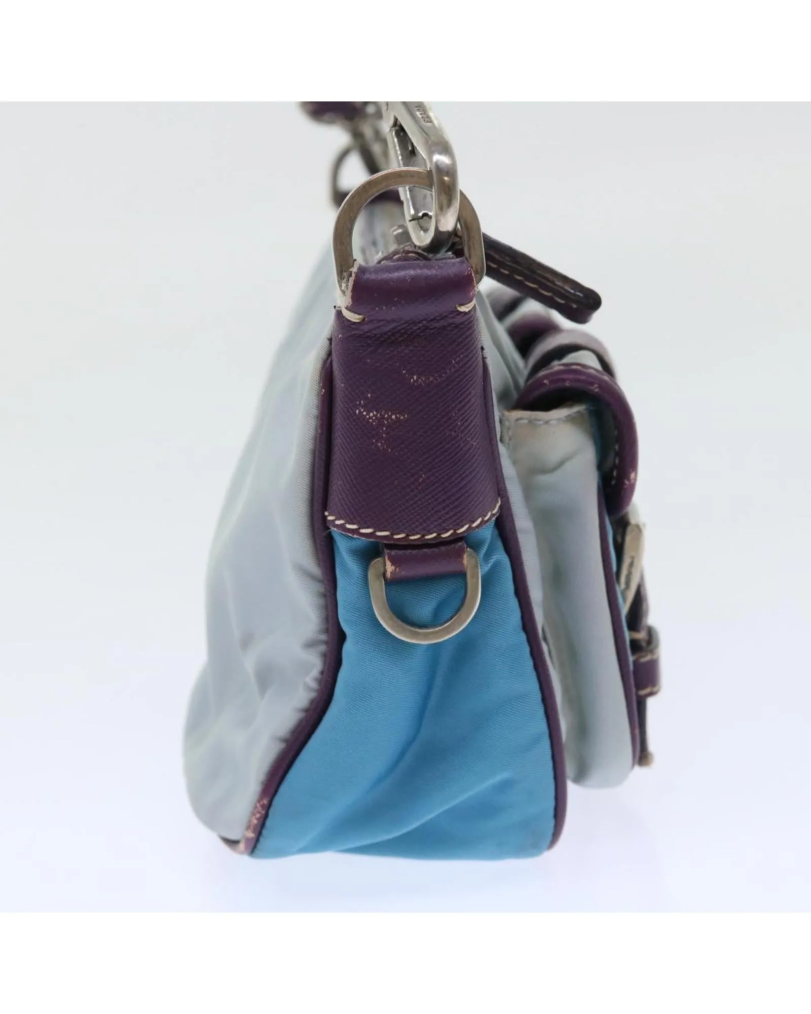 Blue Nylon Leather Shoulder Bag