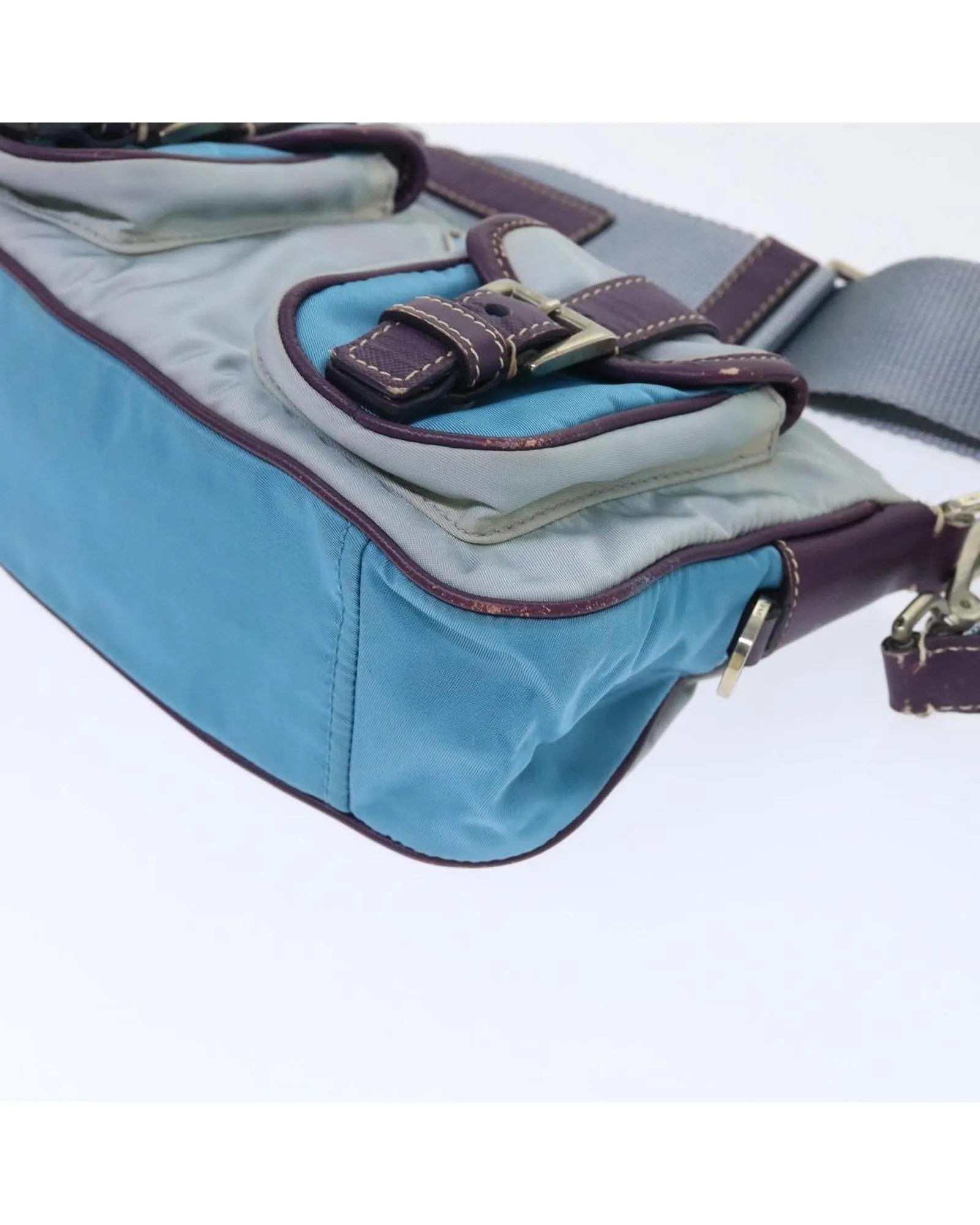 Blue Nylon Leather Shoulder Bag