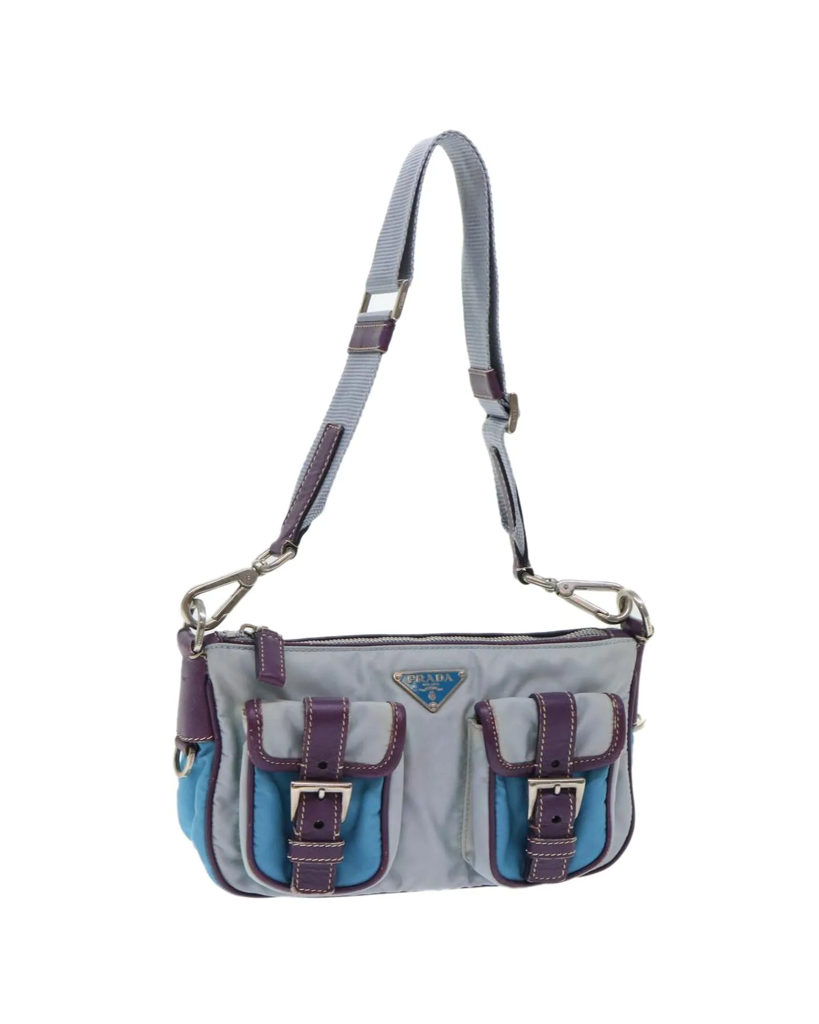 Blue Nylon Leather Shoulder Bag