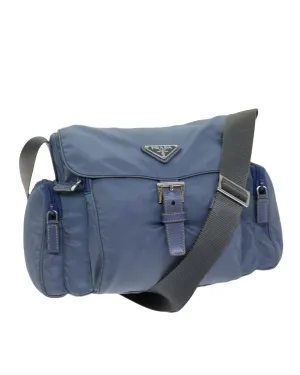 Blue Nylon Shoulder Bag with Adjustable Strap