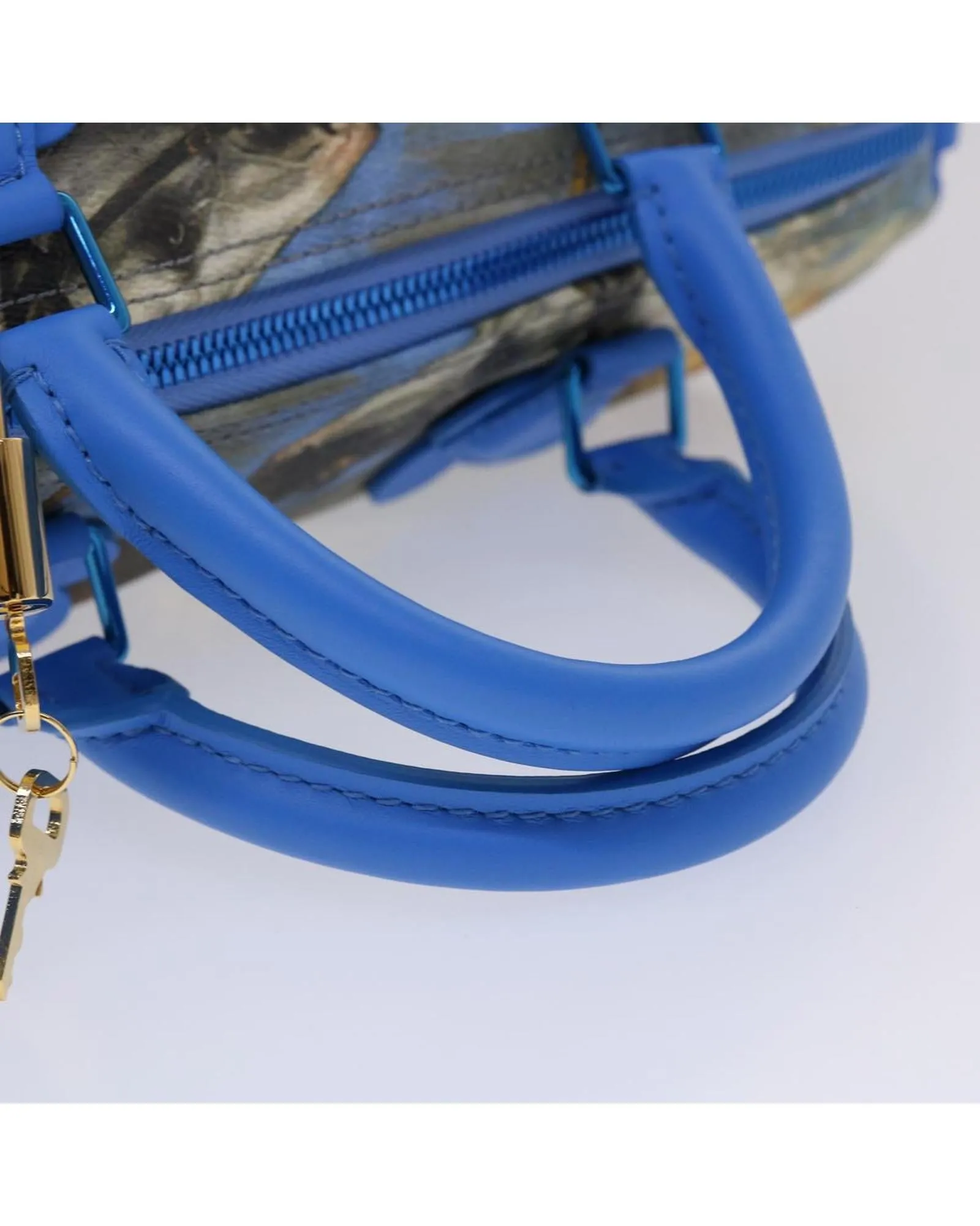 Blue PVC Leather Hand Bag with Dust Bag and Padlock