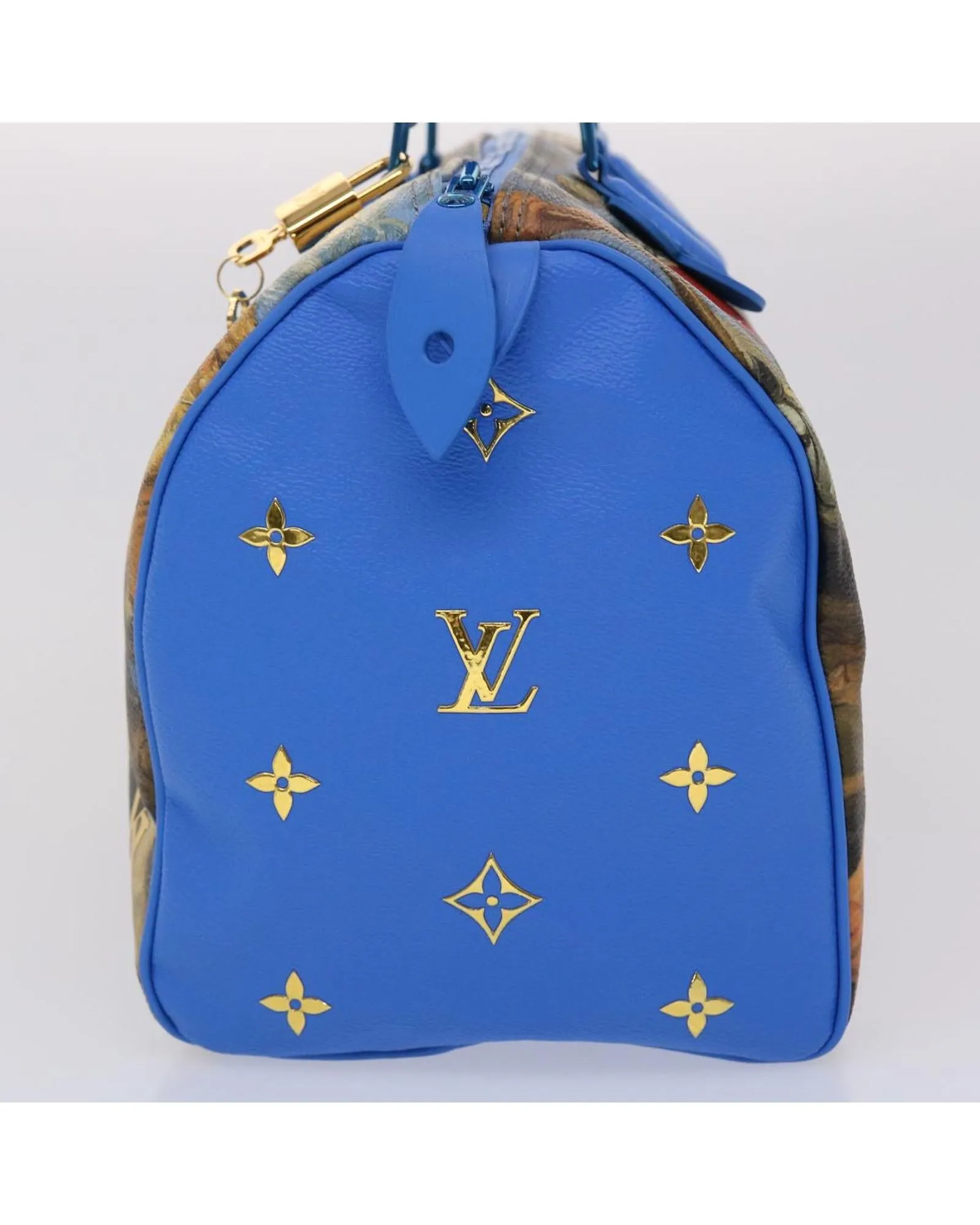 Blue PVC Leather Hand Bag with Dust Bag and Padlock