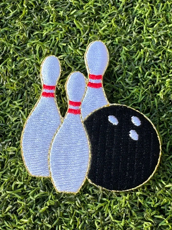 Bowling Ball with Three Pins Iron On Patch