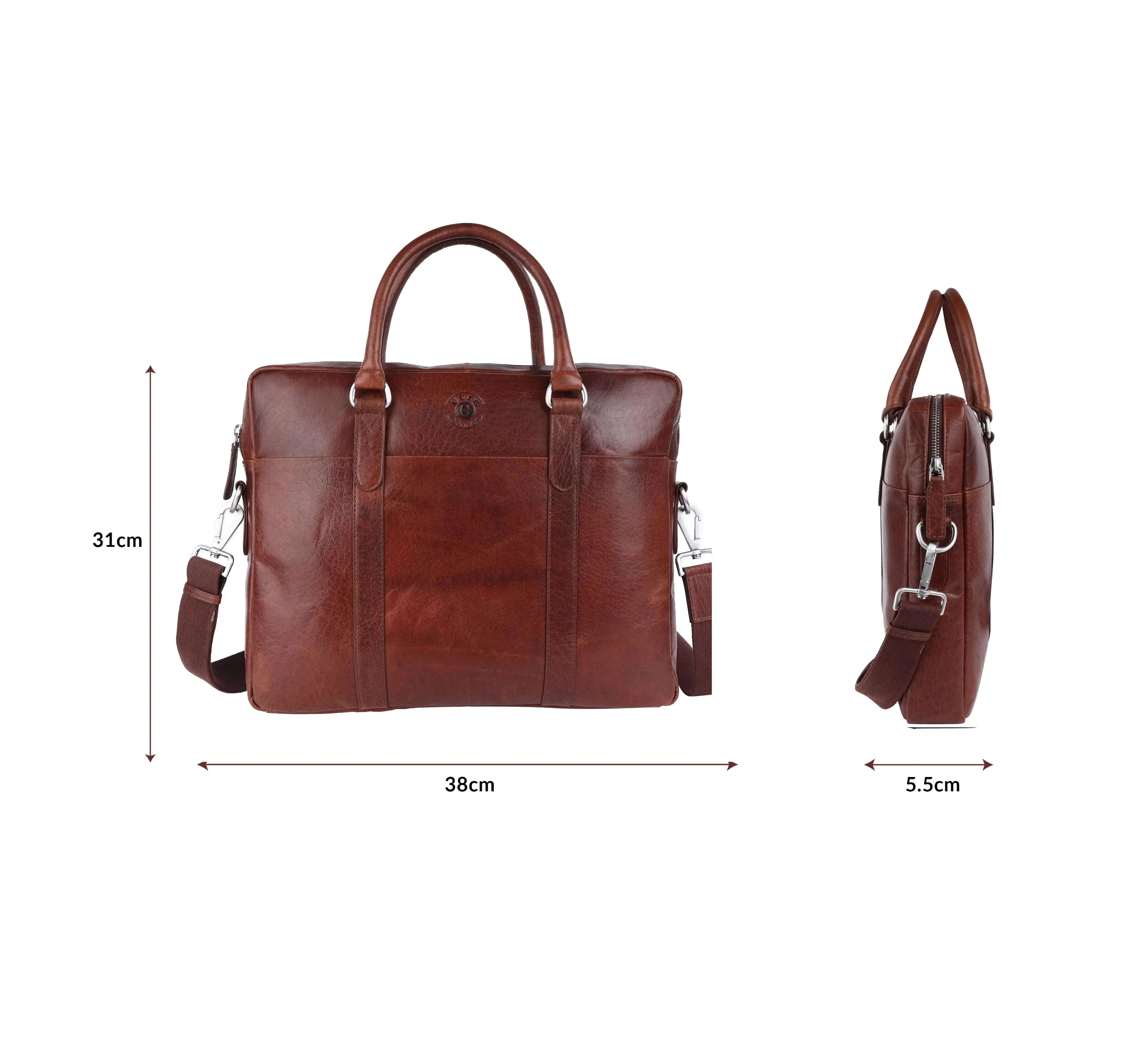 Brown Leather Portfolio Bag: 31x38x5.5 cm Dimensions