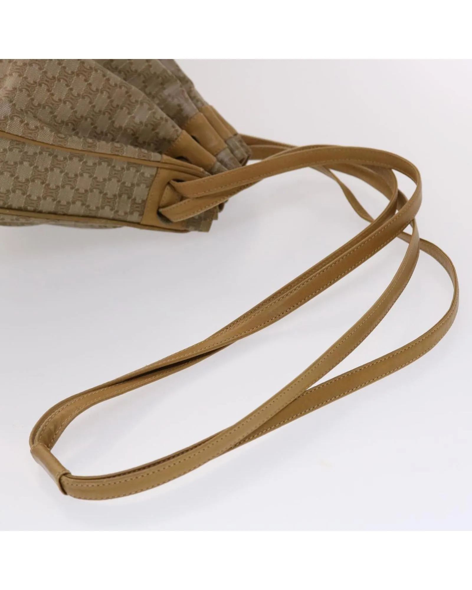 Brown Macadam Canvas Shoulder Bag with PVC Leather