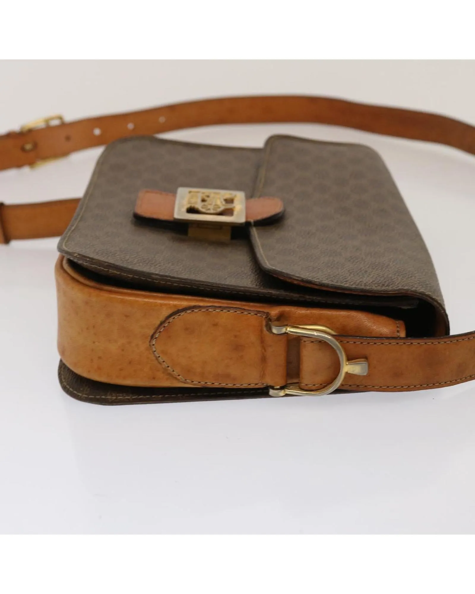 Canvas Shoulder Bag with Adjustable Strap - Brown PVC Leather