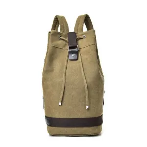 Casual Canvas Backpack Bucket Bag Computer Rucksack Travel Hiking Hand Bag, Size: Large Khaki