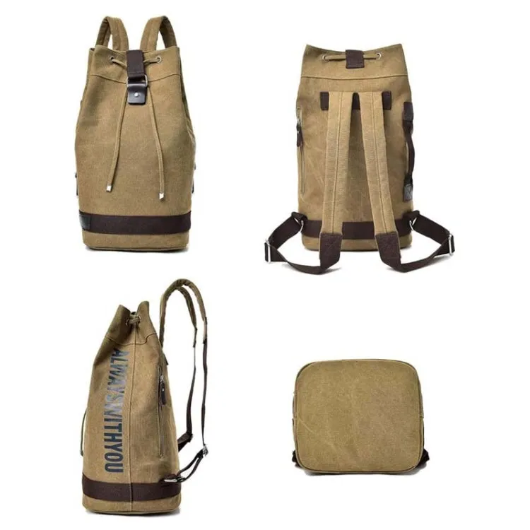 Casual Canvas Backpack Bucket Bag Computer Rucksack Travel Hiking Hand Bag, Size: Large Khaki