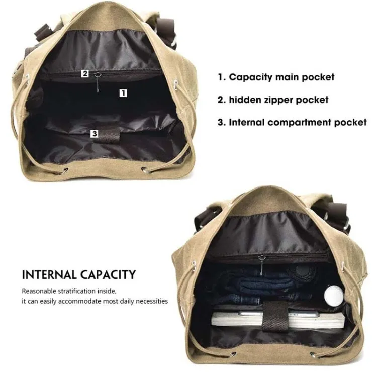 Casual Canvas Backpack Bucket Bag Computer Rucksack Travel Hiking Hand Bag, Size: Small Black