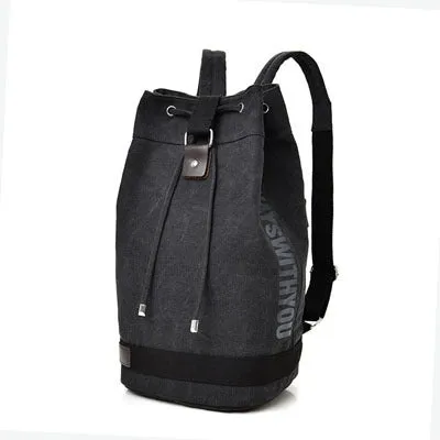 Casual Canvas Backpack Bucket Bag Computer Rucksack Travel Hiking Hand Bag, Size: Small Black