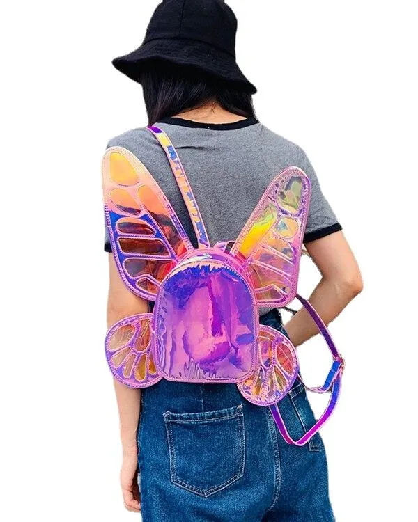 Casual Fashion Women's Mini Leather Backpack With Butterfly Wings For Travel School