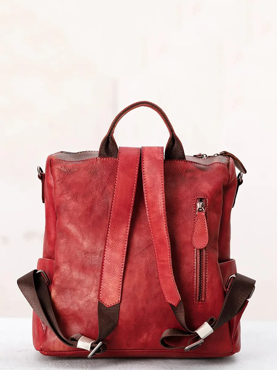 Casual Travel Color Matching Leather Backpack