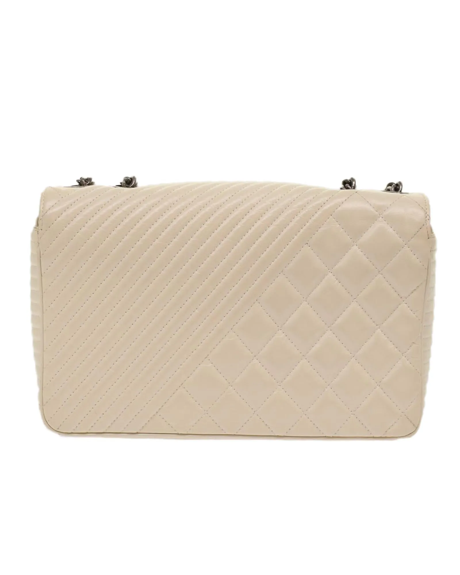 Chevron Matelasse Chain Shoulder Bag Lamb Skin White