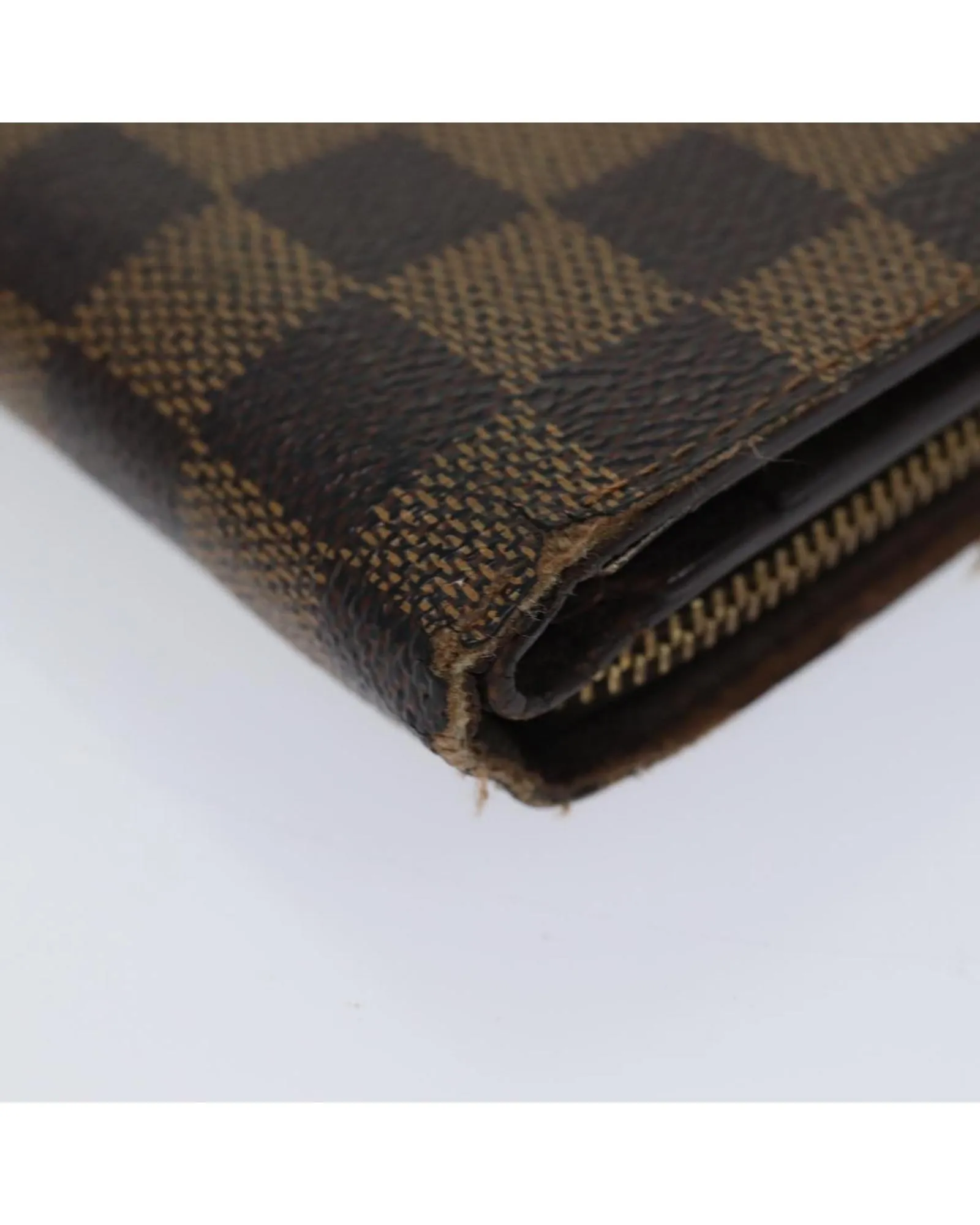 Compact Damier Ebene Canvas Wallet with Zipper Closure - Authentic LV