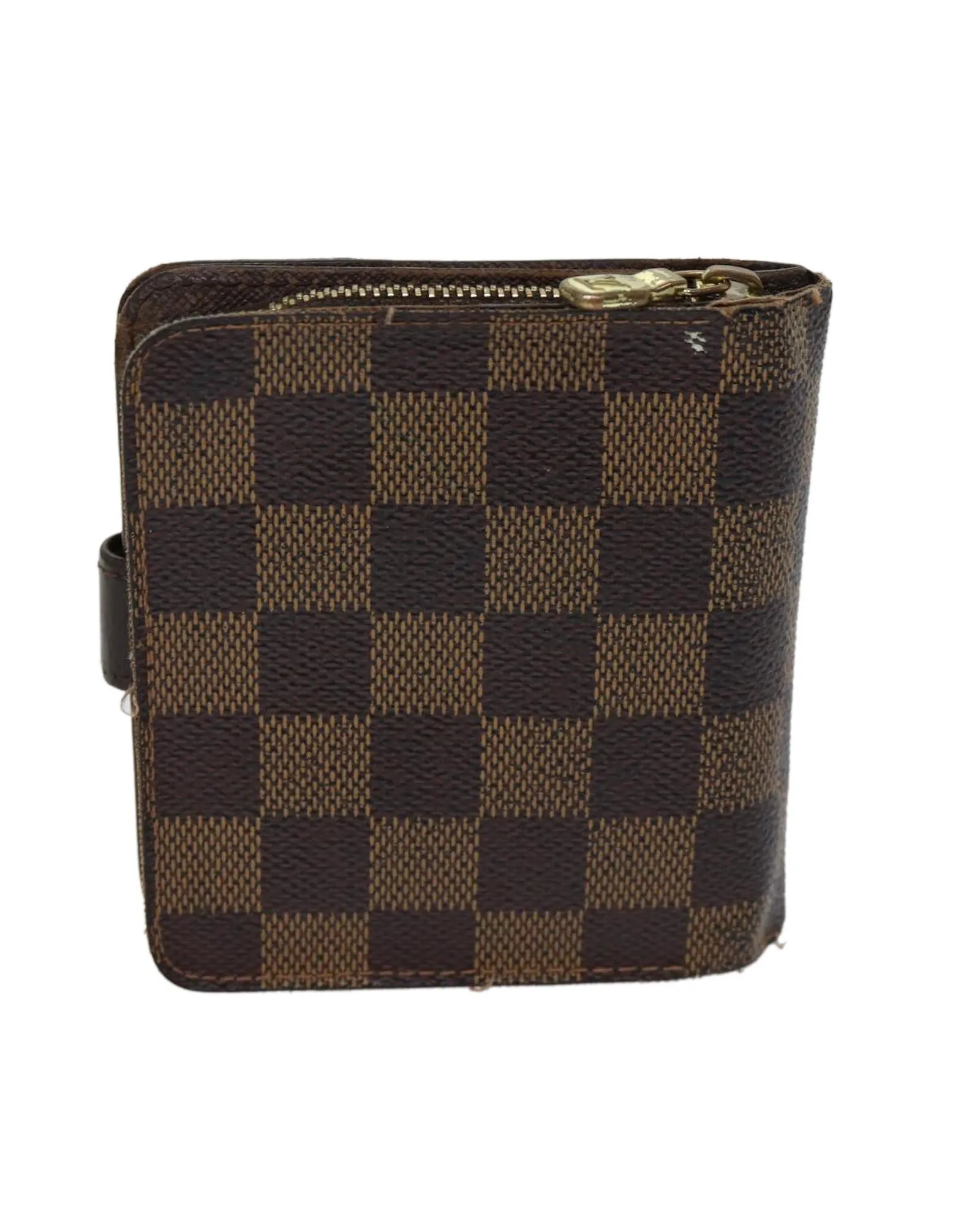 Compact Damier Ebene Canvas Wallet with Zipper Closure - Authentic LV