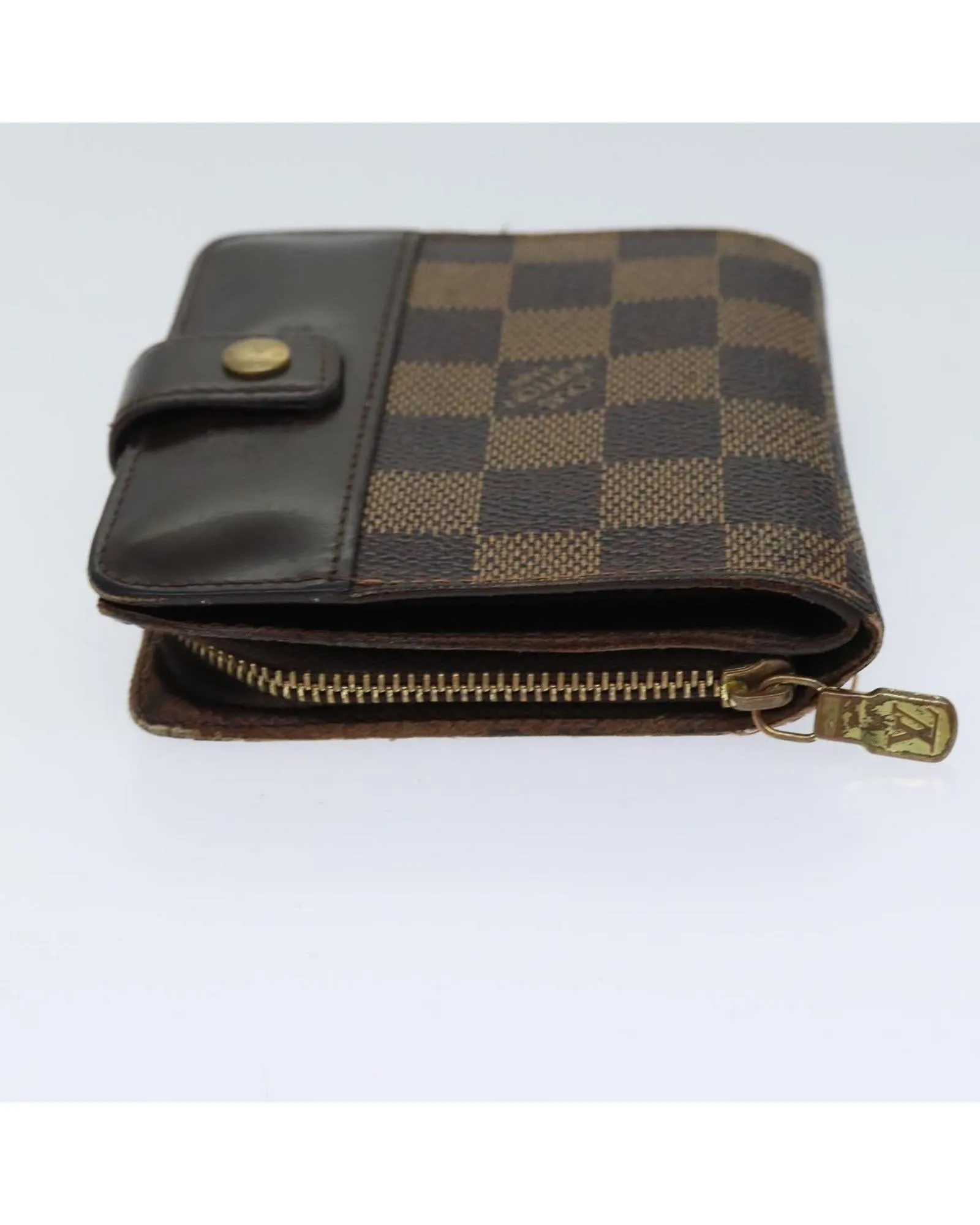 Compact Damier Ebene Canvas Wallet with Zipper Closure - Authentic LV