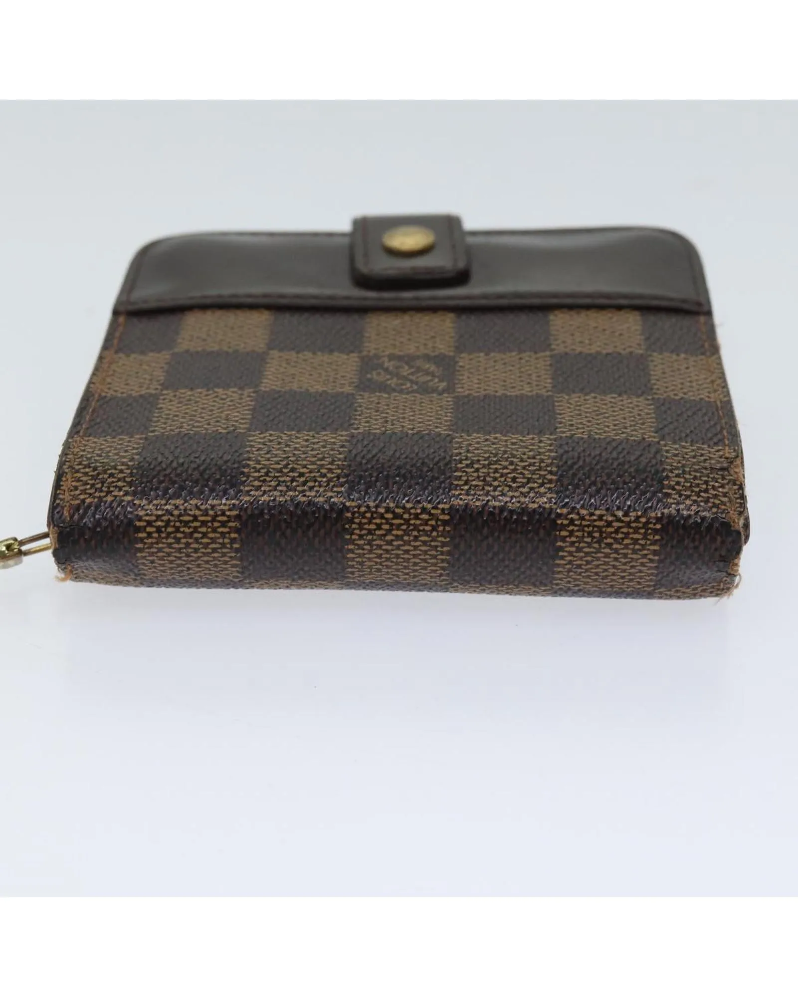 Compact Damier Ebene Canvas Wallet with Zipper Closure - Authentic LV