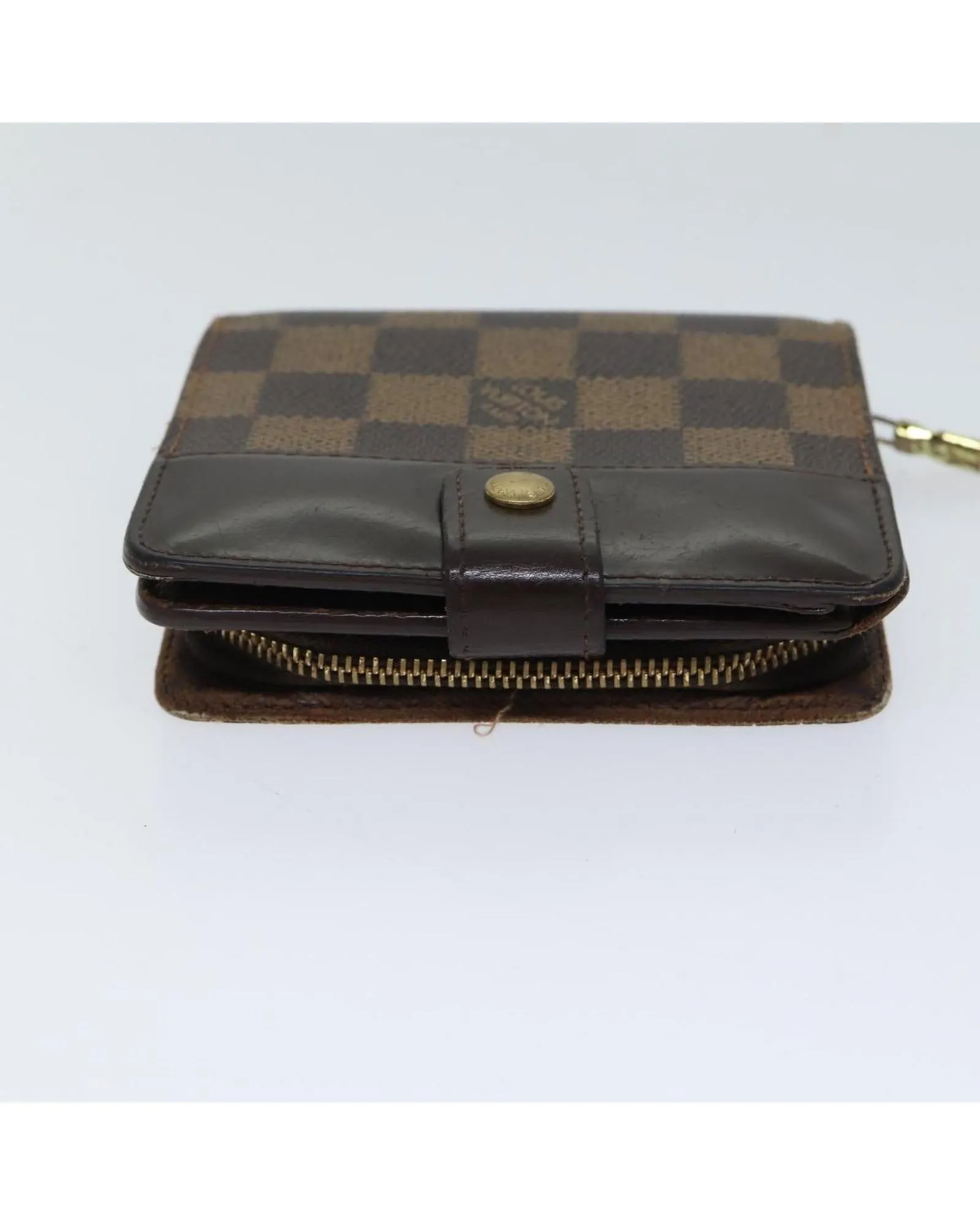 Compact Damier Ebene Canvas Wallet with Zipper Closure - Authentic LV