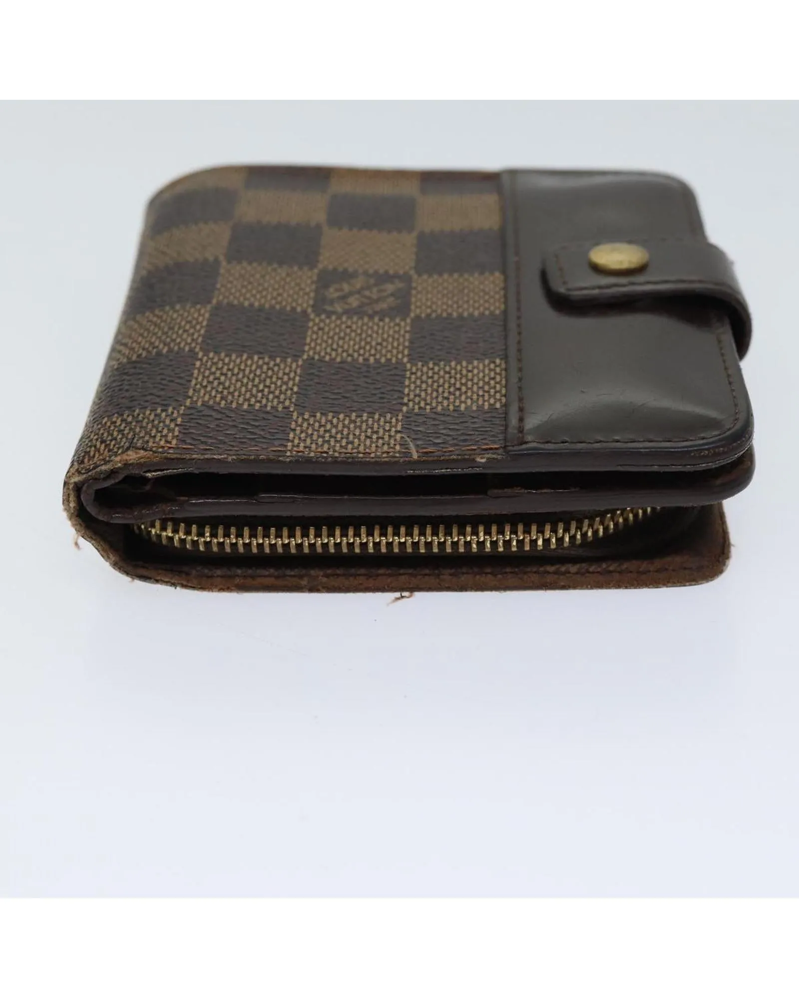 Compact Damier Ebene Canvas Wallet with Zipper Closure - Authentic LV