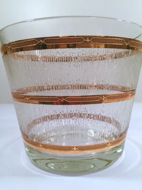 Culver Mid-Century Glass Ice Bucket with Frosted Ice and 22-Karat Gold Band Design