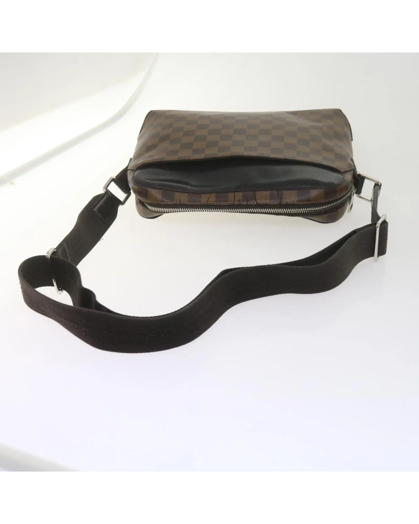 Damier Ebene Canvas Shoulder Bag with Adjustable Strap